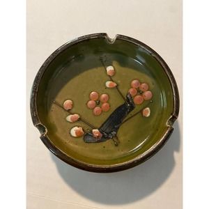 Vintage MCM Retro green Ceramic Ashtray Pottery Asian marked JAPAN